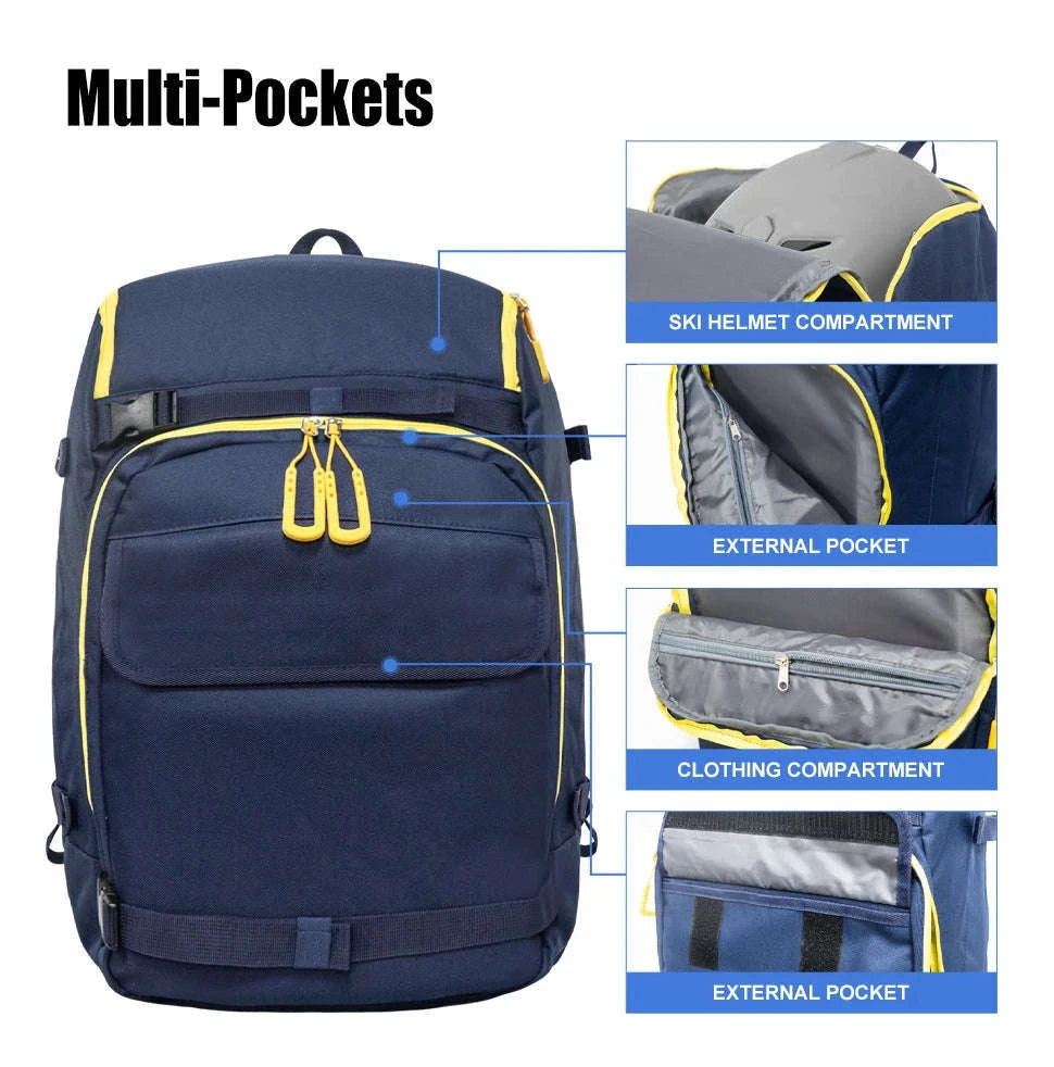 50L Ski Boot Bag Backpack for Boots, Helmet and Gear-BLUE