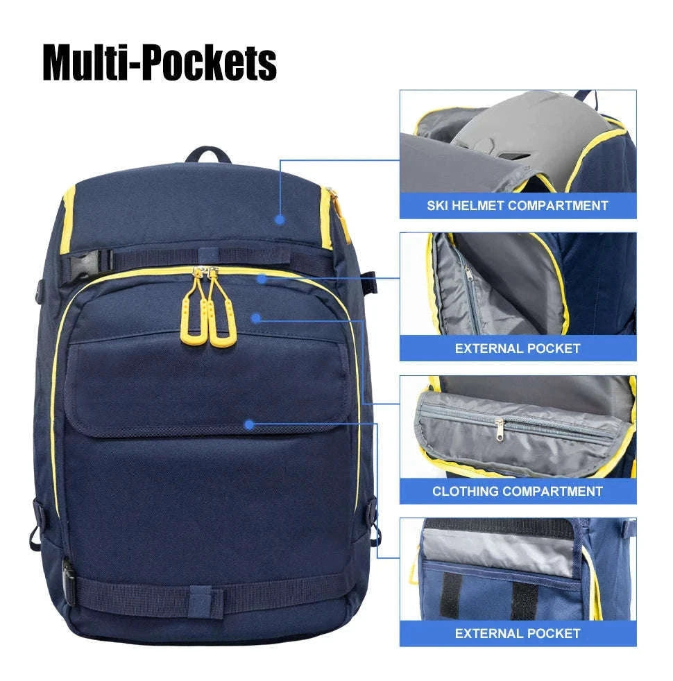 50L Ski Boot Bag Backpack for Boots, Helmet and Gear-BLUE