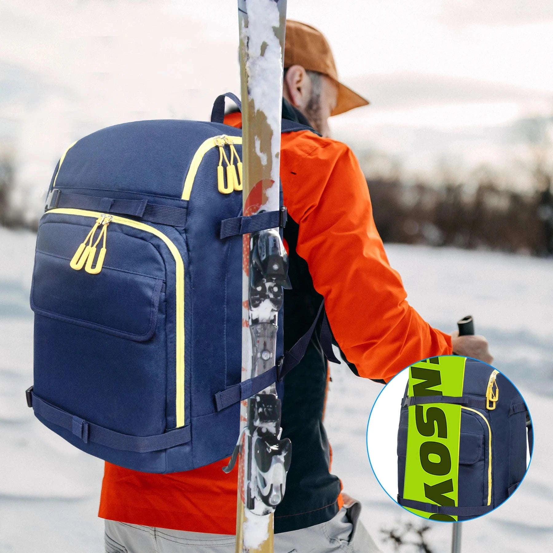 50L Ski Boot Bag Backpack for Ski Gear and Travel-BLUE