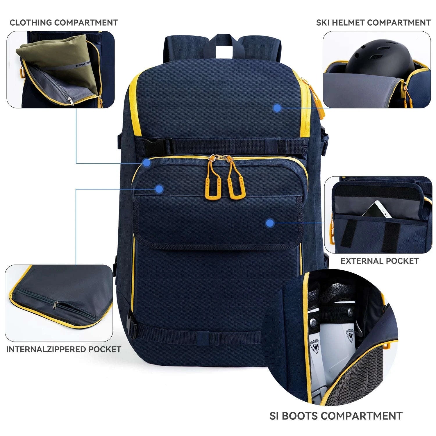 50L Ski Boot Bag Backpack for Ski Gear and Travel-BLUE