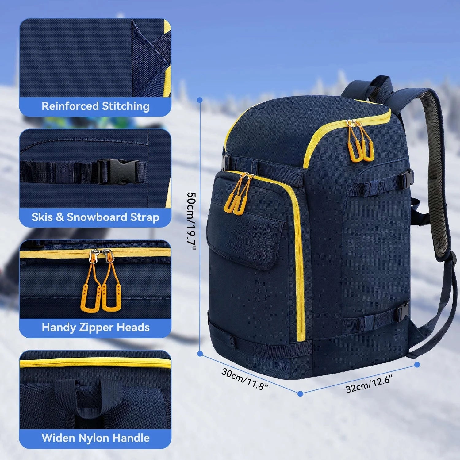 50L Ski Boot Bag Backpack for Ski Gear and Travel-BLUE