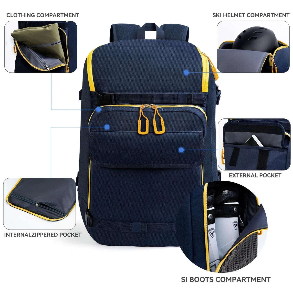 50L Ski Boot Bag Backpack for Ski Gear and Travel-BLUE
