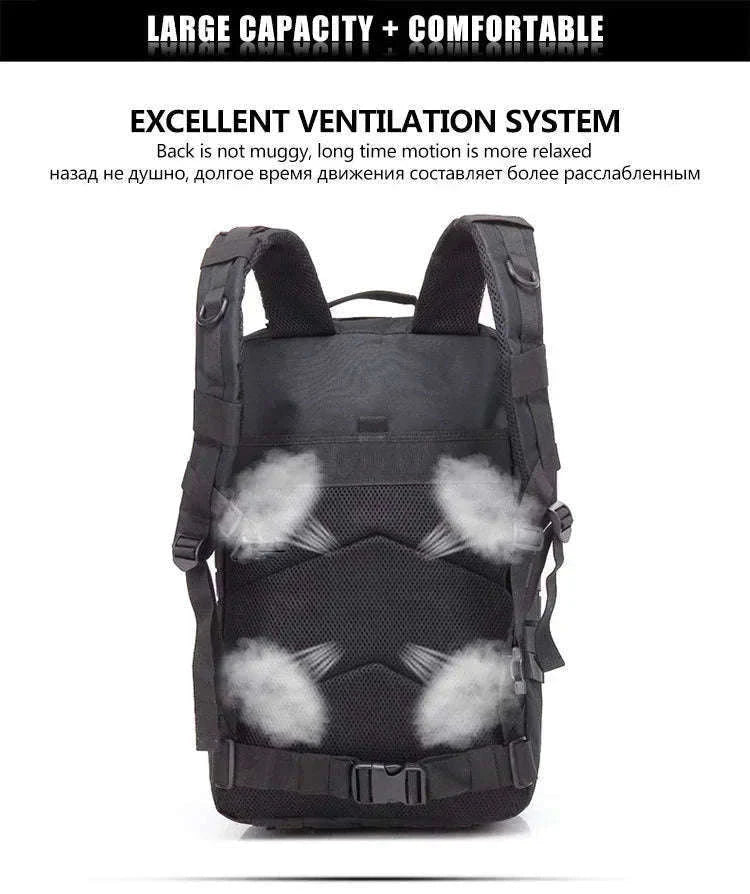 50L Tactical Backpack for Outdoor Travel and Trekking-Black / United States