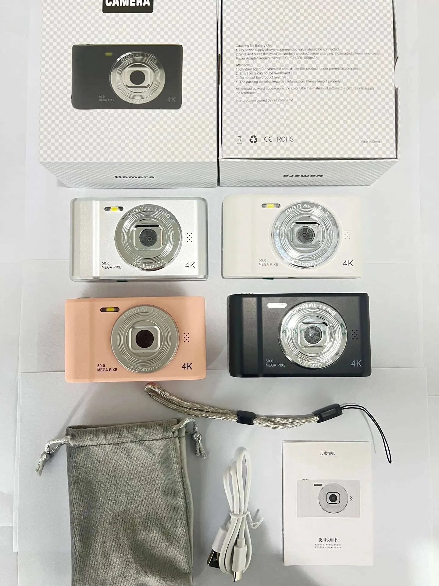 50MP 4K Digital Camera with Zoom and 2.4" Screen-Black-16G card