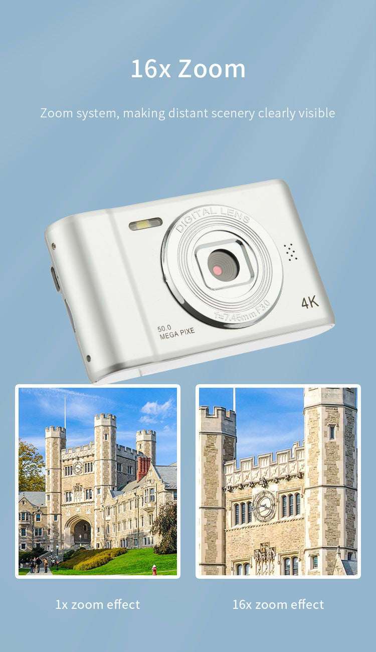 50MP 4K Digital Camera with Zoom and 2.4" Screen-