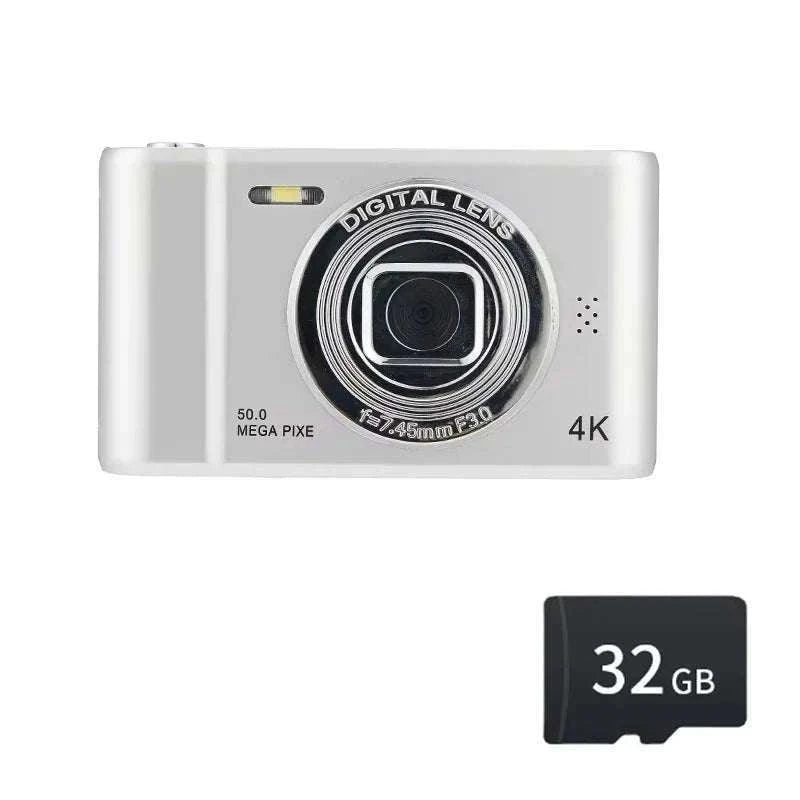 50MP 4K Digital Camera with Zoom and 2.4" Screen-Silver-32G card