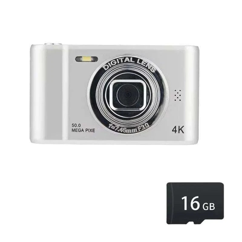 50MP 4K Digital Camera with Zoom and 2.4" Screen-Silver-32G card