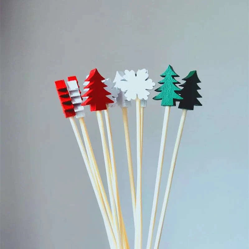 50pcs Christmas Bamboo Fruit Sticks with Festive Ornaments-White Christmas Tree
