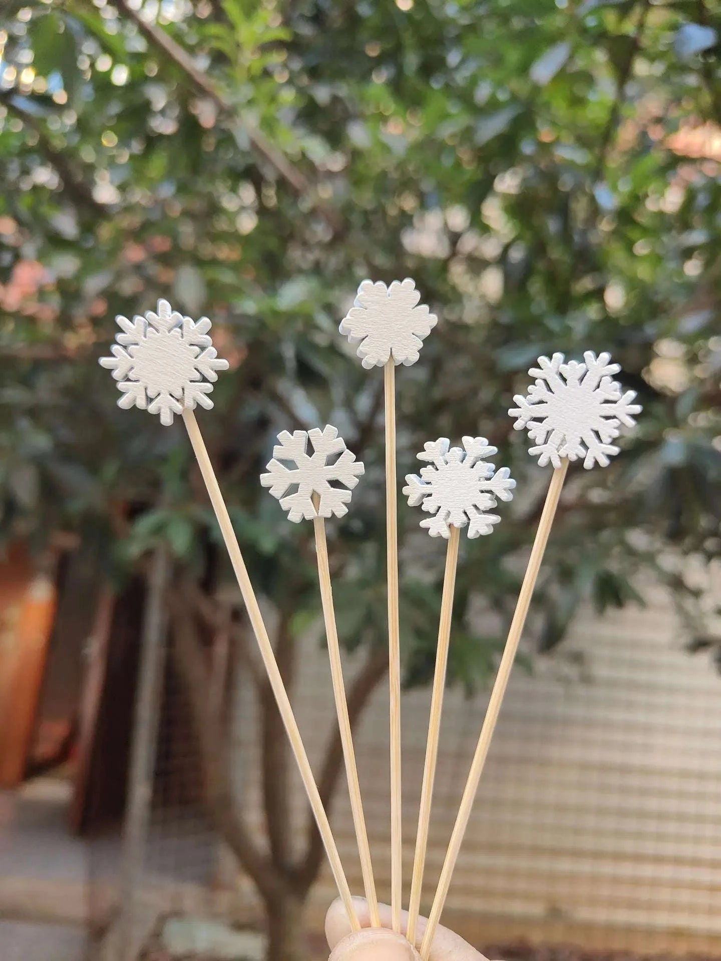 50pcs Christmas Bamboo Fruit Sticks with Festive Ornaments-White Christmas Tree