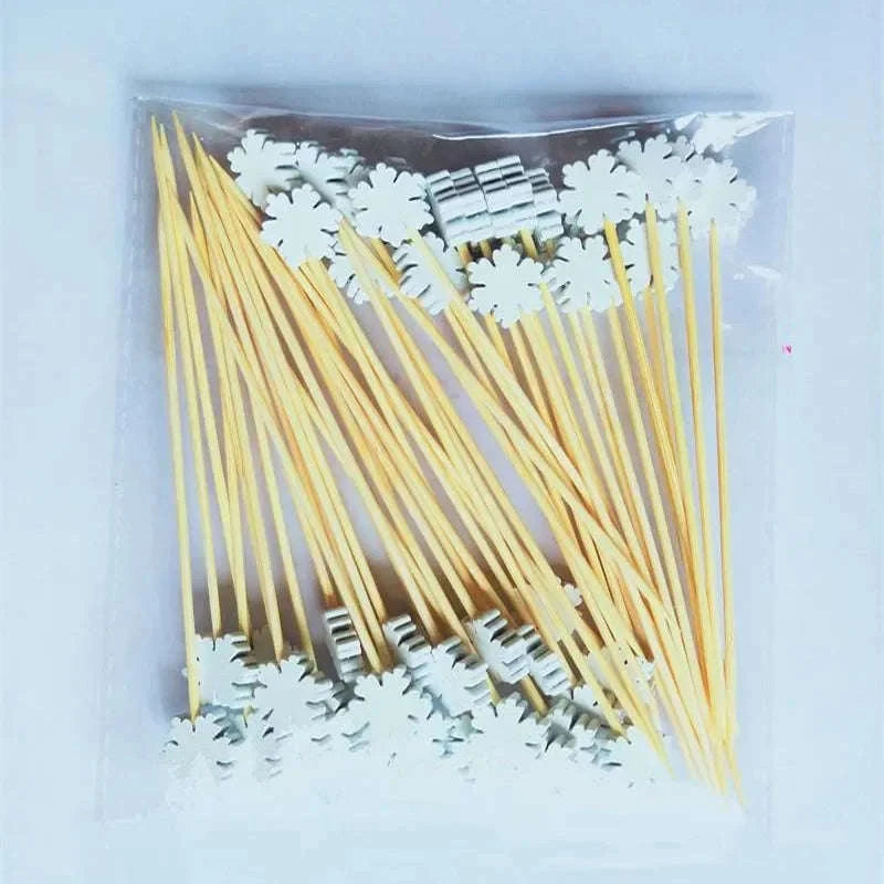 50pcs Christmas Bamboo Fruit Sticks with Festive Ornaments-White Christmas Tree