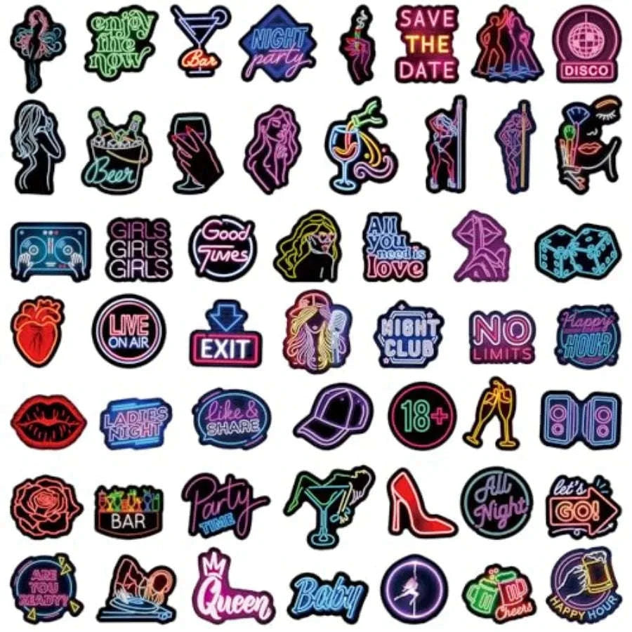 50pcs Neon Vinyl Stickers Waterproof Set for Laptop Bottle & More-United States / Neonc