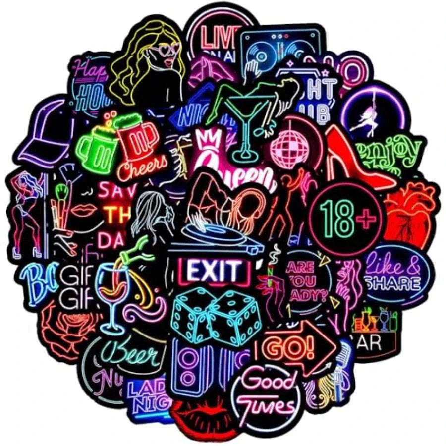 50pcs Neon Vinyl Stickers Waterproof Set for Laptop Bottle & More-United States / Neonc