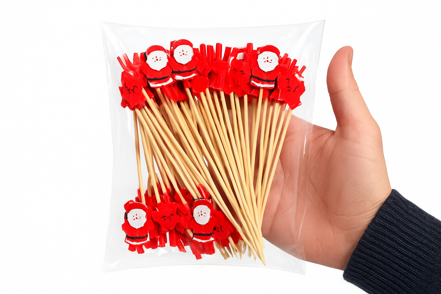 50pcs Christmas Bamboo Fruit Sticks with Festive Ornaments