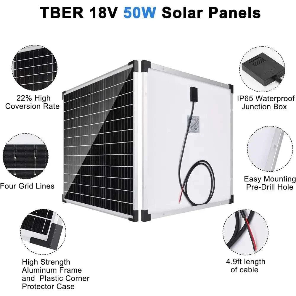 50W 12V Solar Panel Kit with 10A Controller for Battery Charging-United States