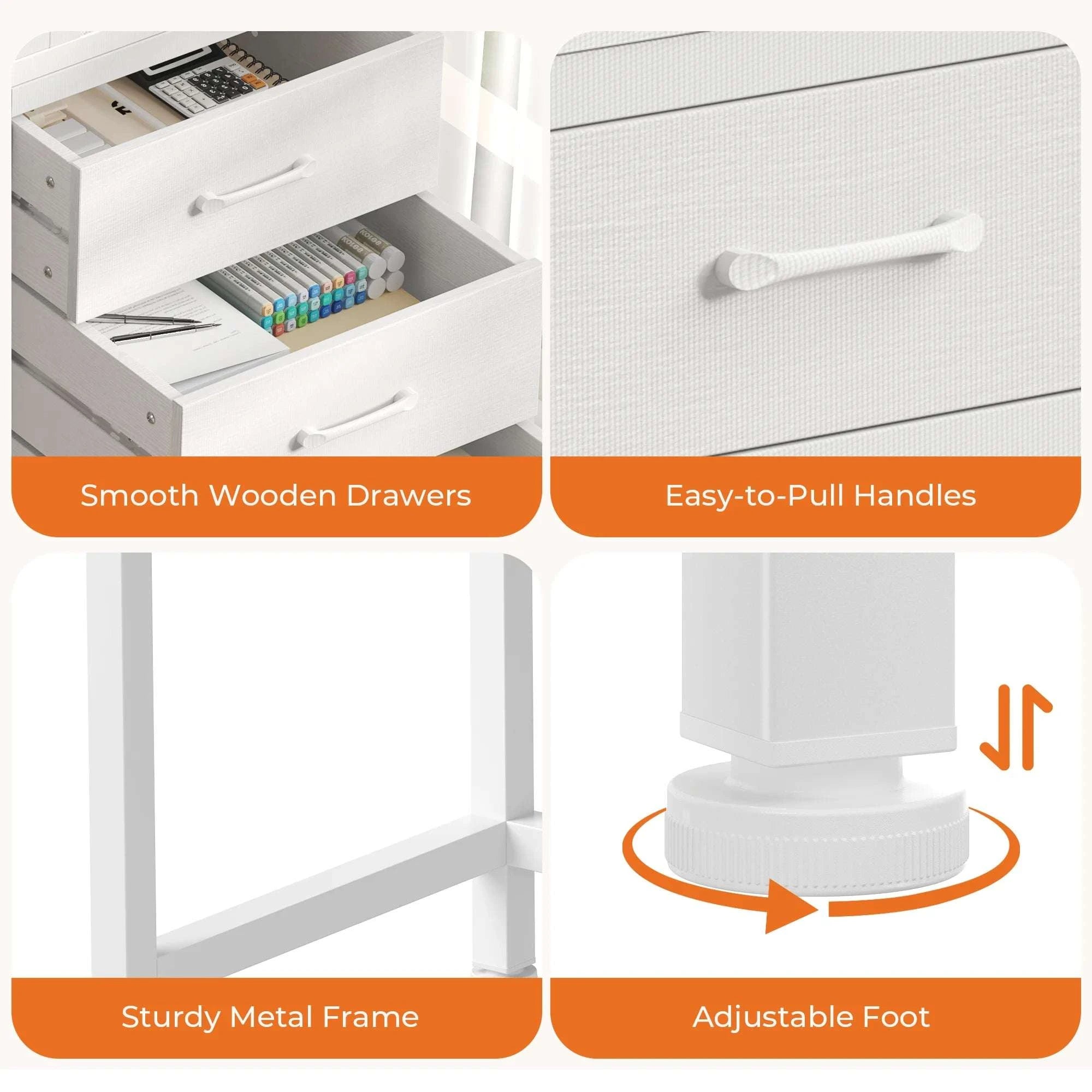 51" Computer Desk with 5 Drawers and Printer Stand Storage-WHITE / United States