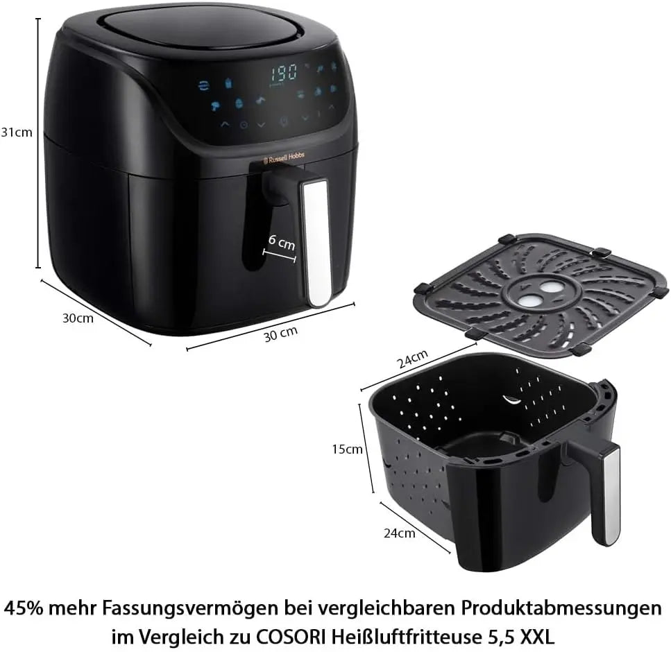 Russell Hobbs SatisFry 27170-56 Hot Air Fryer XXL 8L Rapid AirFryer Compact Housing 7 Cooking Functions 10 Programmes Dishwasher Safe Max 220 °C Fryer without Oil, Grilling, Baking, Roasting - Spy-shop.com