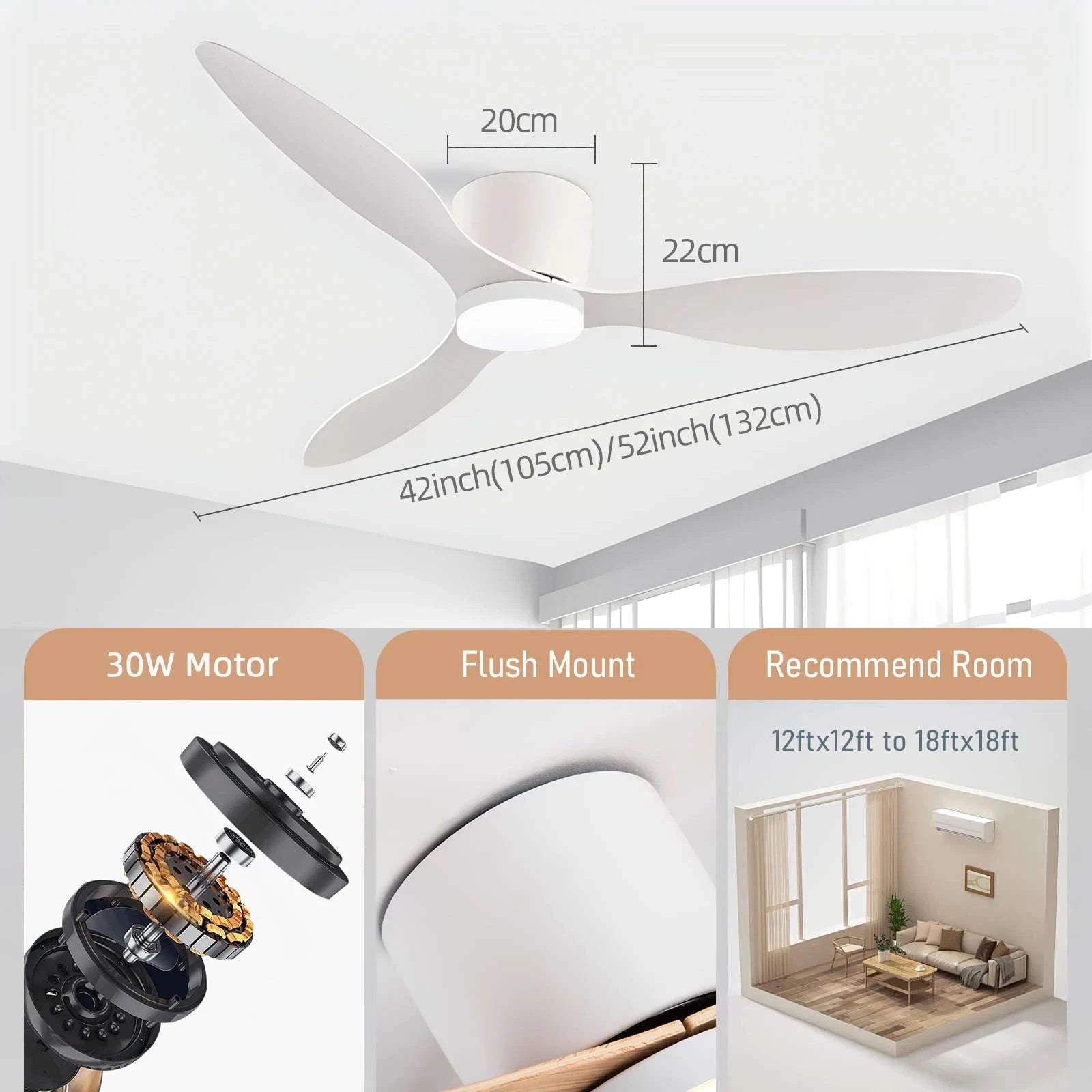 52 Inch Modern DC Ceiling Fan with Light and Remote Control-Wood grain color / spain / 42inch(105cm)