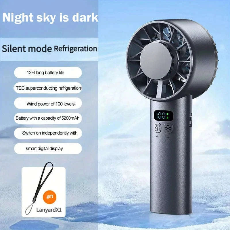 5200mAh Portable Mini Handheld Fan with LED Display and Cooling-Bule / United States