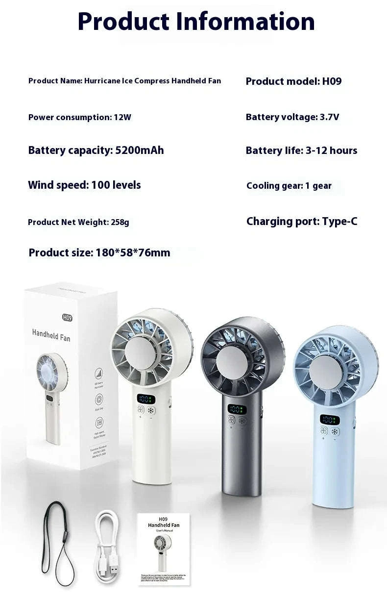 5200mAh Portable Mini Handheld Fan with LED Display and Cooling-Bule / United States