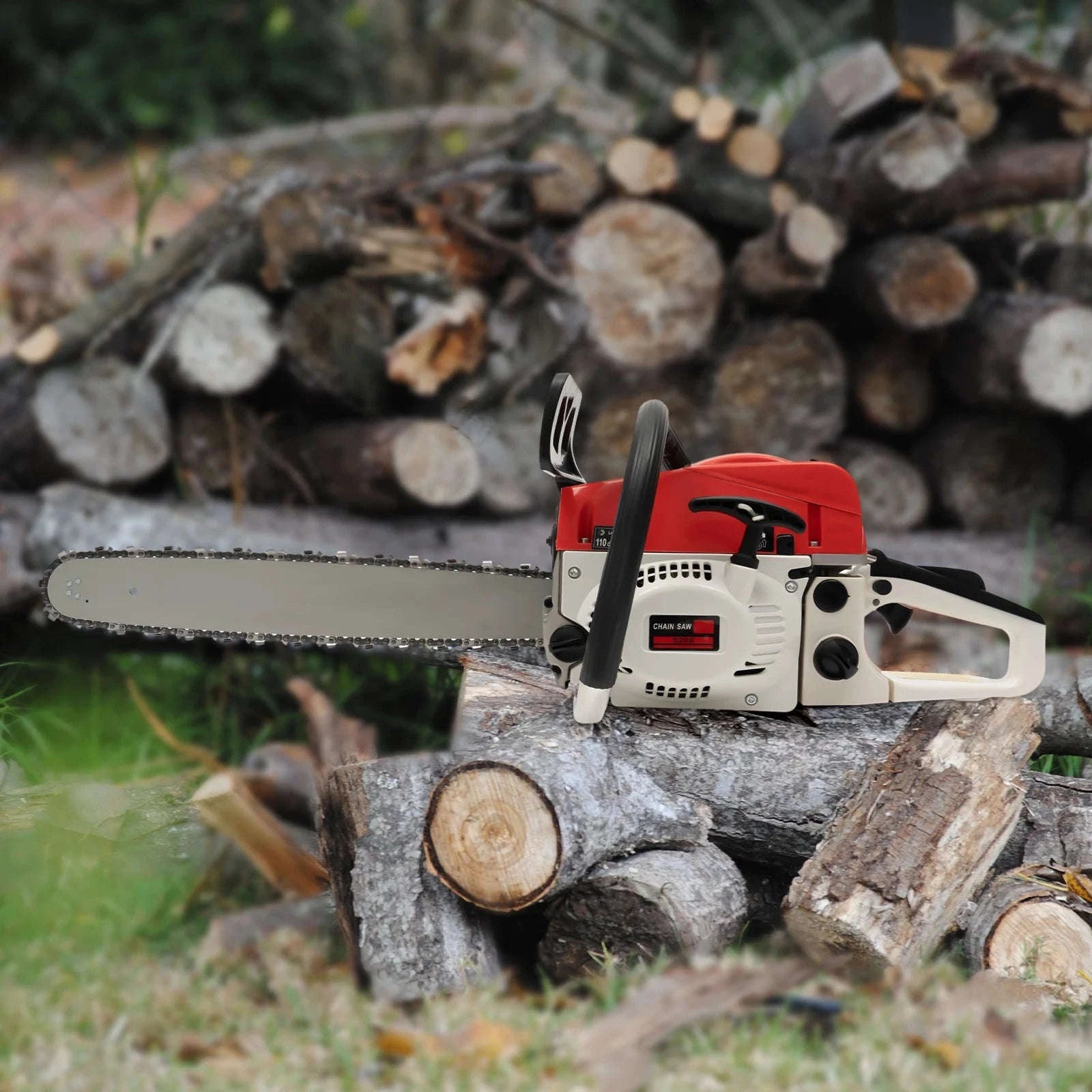 52cc Gas-Powered 20 inch Chainsaw – Non‑Slip, Shock‑Absorbing Design-Red / United States