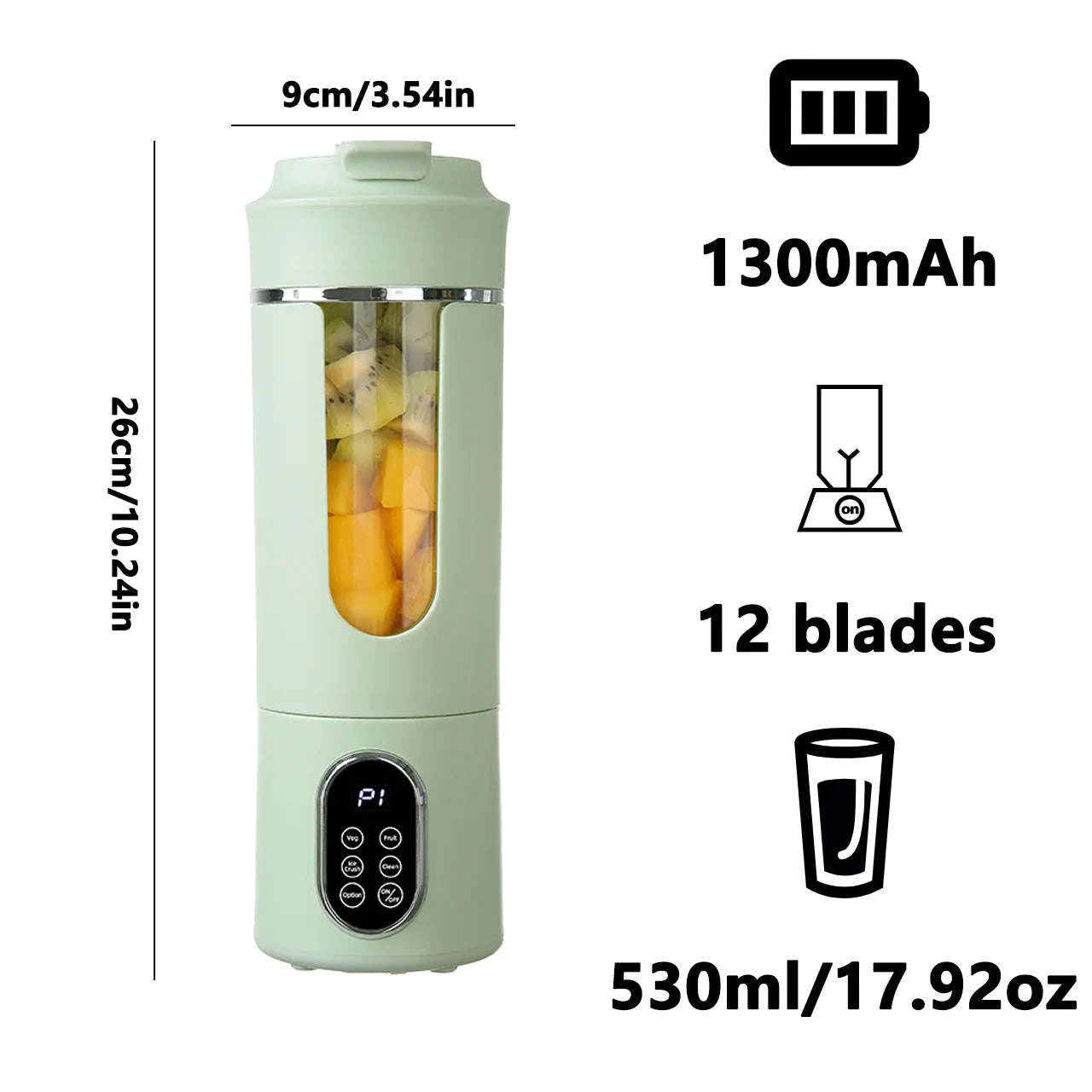 530ml Portable Wireless USB Charging Juicer Blender-White 7.4V / United States