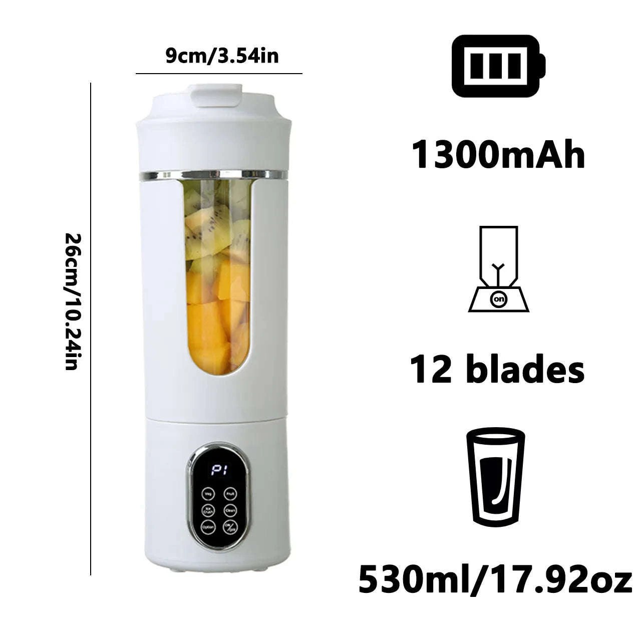 530ml Portable Wireless USB Charging Juicer Blender-White 7.4V / United States