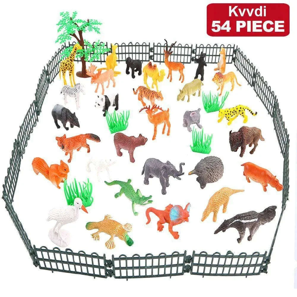 54-Piece Mini Jungle Animal Toys Set for Learning and Play-Default Title