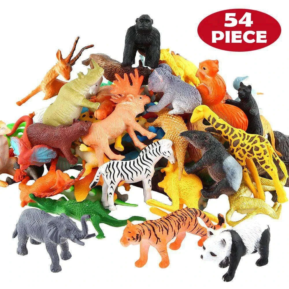 54-Piece Mini Jungle Animal Toys Set for Learning and Play-Default Title