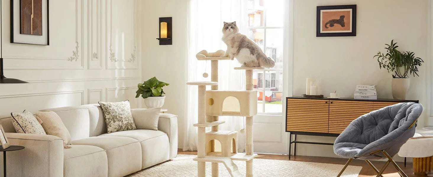 54in Multi-Level Cat Tree Tower with Condo & Sisal Scratching Posts-Light Grey / GERMANY