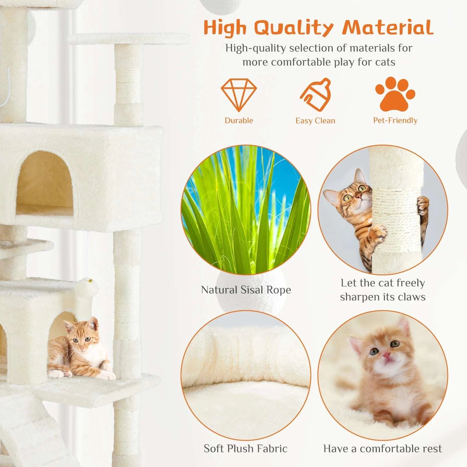 54in Multi-Level Cat Tree Tower with Condo & Sisal Scratching Posts-Light Grey / GERMANY