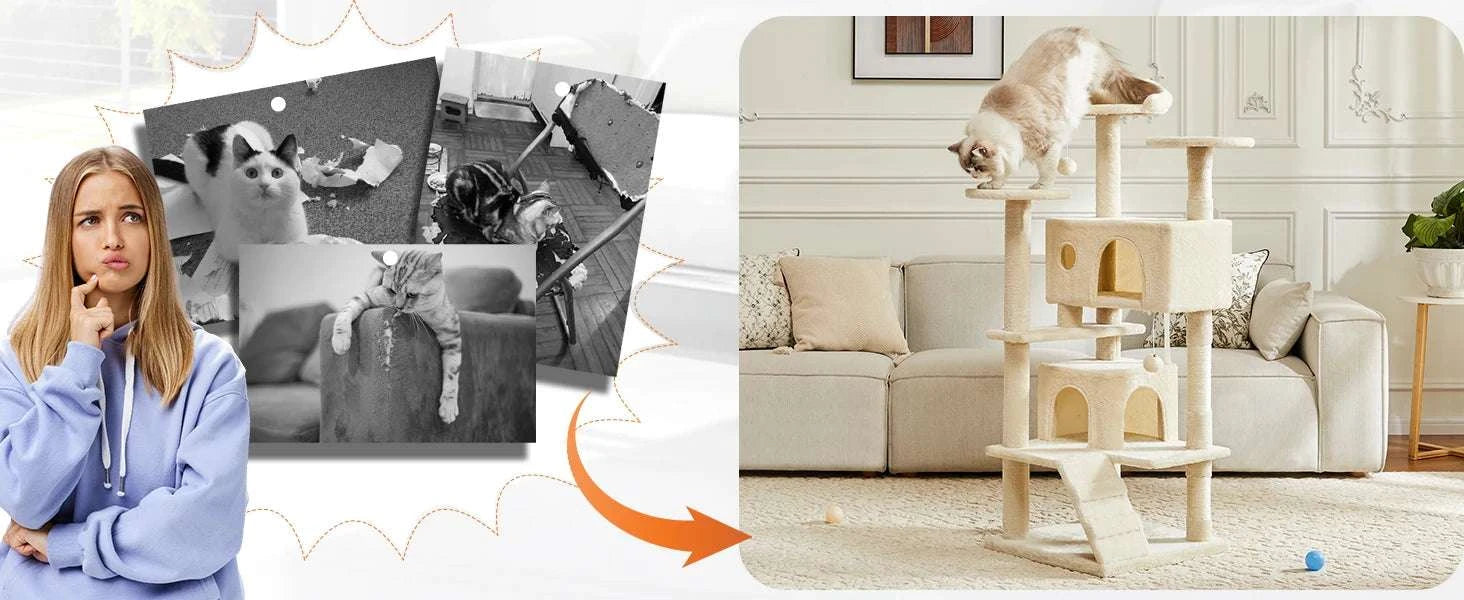 54in Multi-Level Cat Tree Tower with Condo & Sisal Scratching Posts-Light Grey / GERMANY