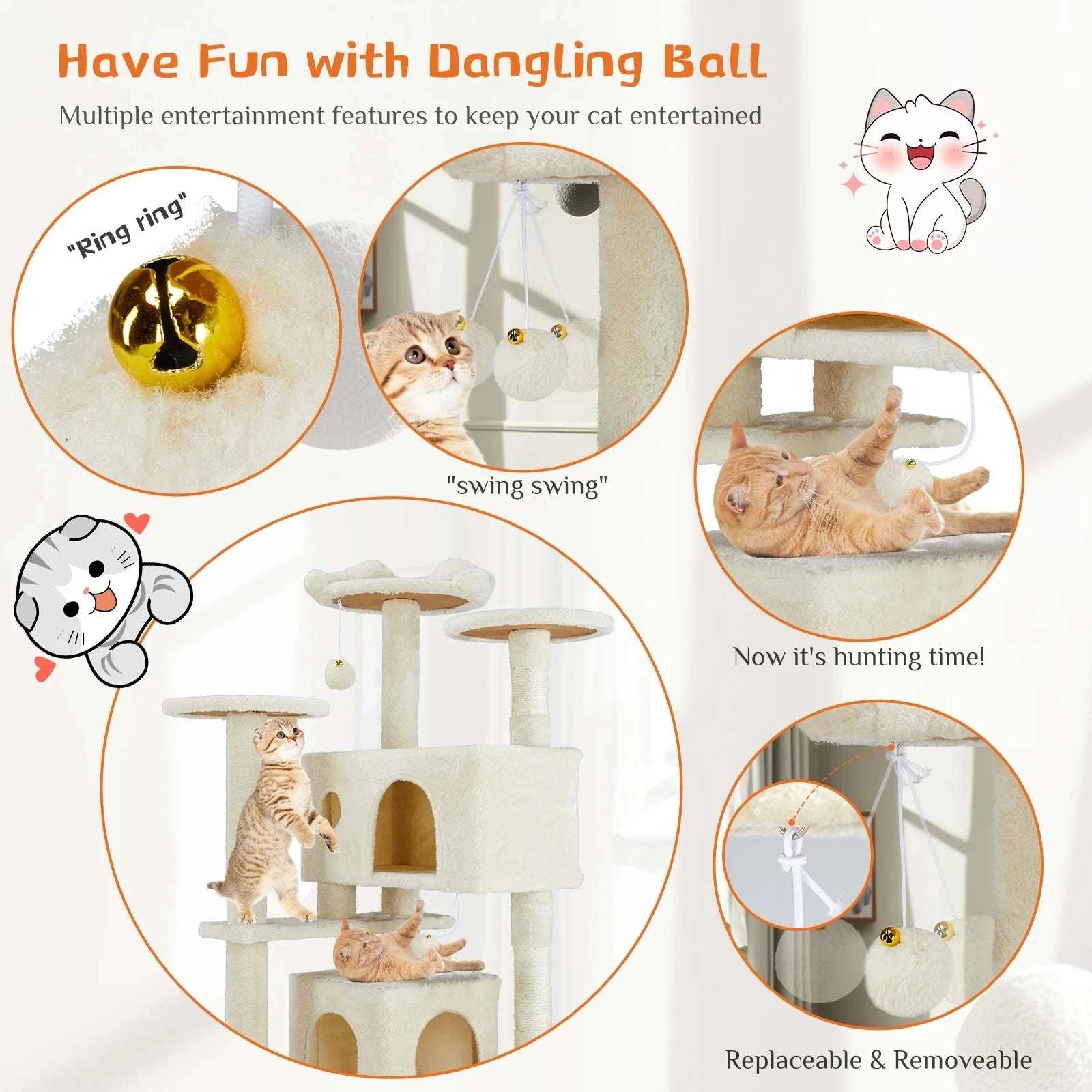 54in Multi-Level Cat Tree Tower with Condo & Sisal Scratching Posts-Light Grey / GERMANY