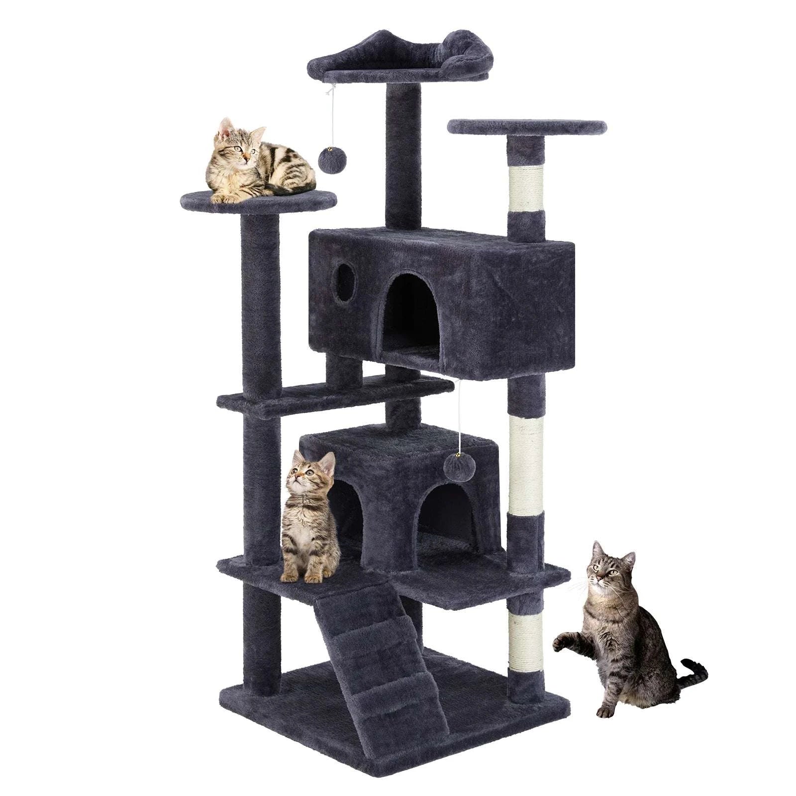 54in Multi-Level Cat Tree Tower with Condo & Sisal Scratching Posts-Light Grey / GERMANY