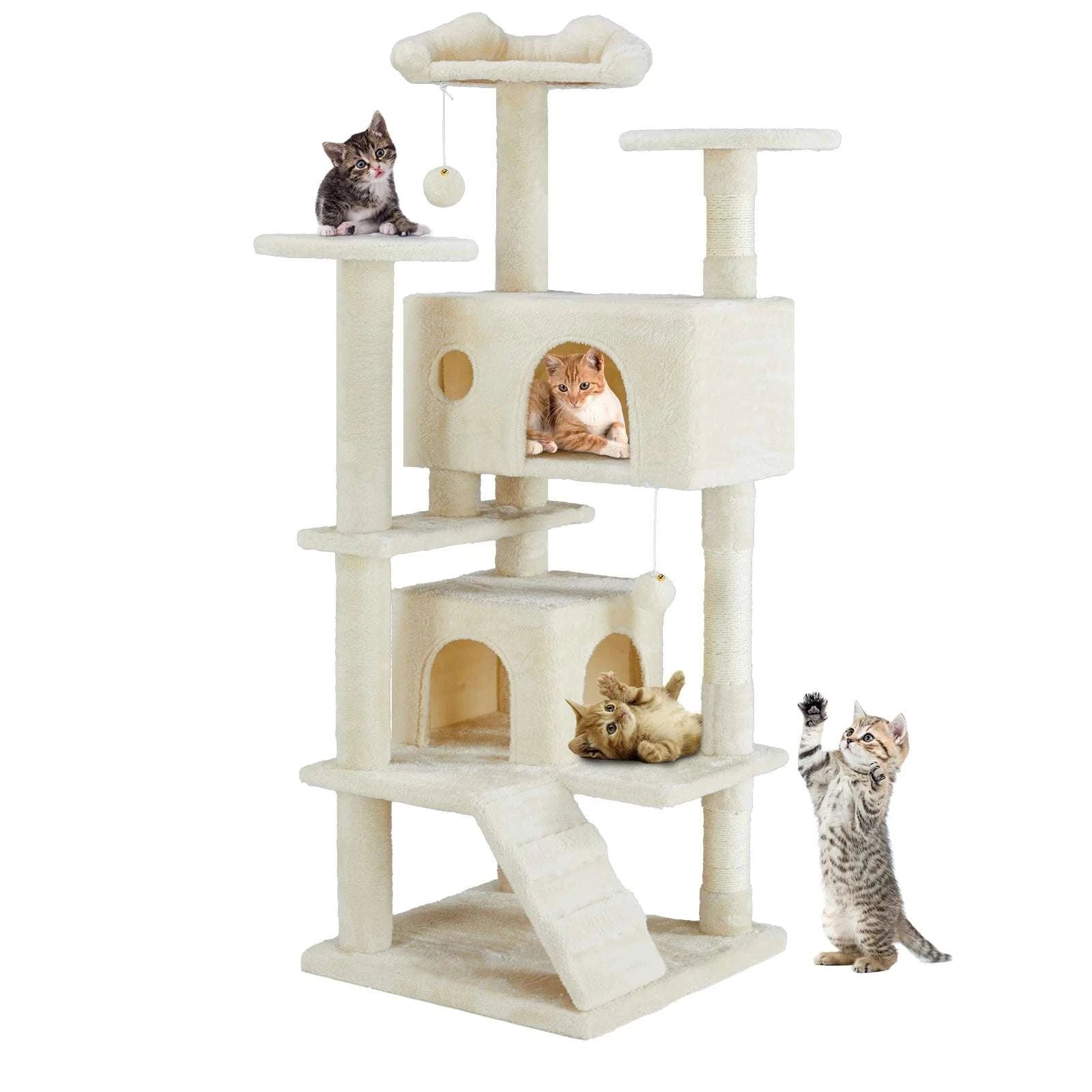 54in Multi-Level Cat Tree Tower with Condo & Sisal Scratching Posts-Light Grey / GERMANY
