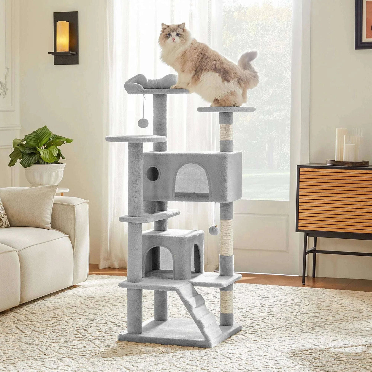 54in Multi-Level Cat Tree Tower with Condo & Sisal Scratching Posts-Light Grey / GERMANY