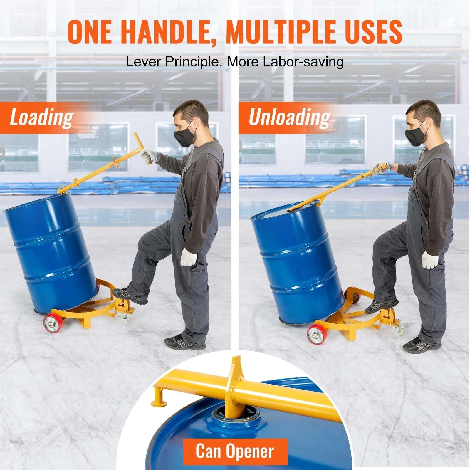 55 Gallon Drum Dolly 1200 lb Capacity with Hydraulic Handle-YELLOW / United States