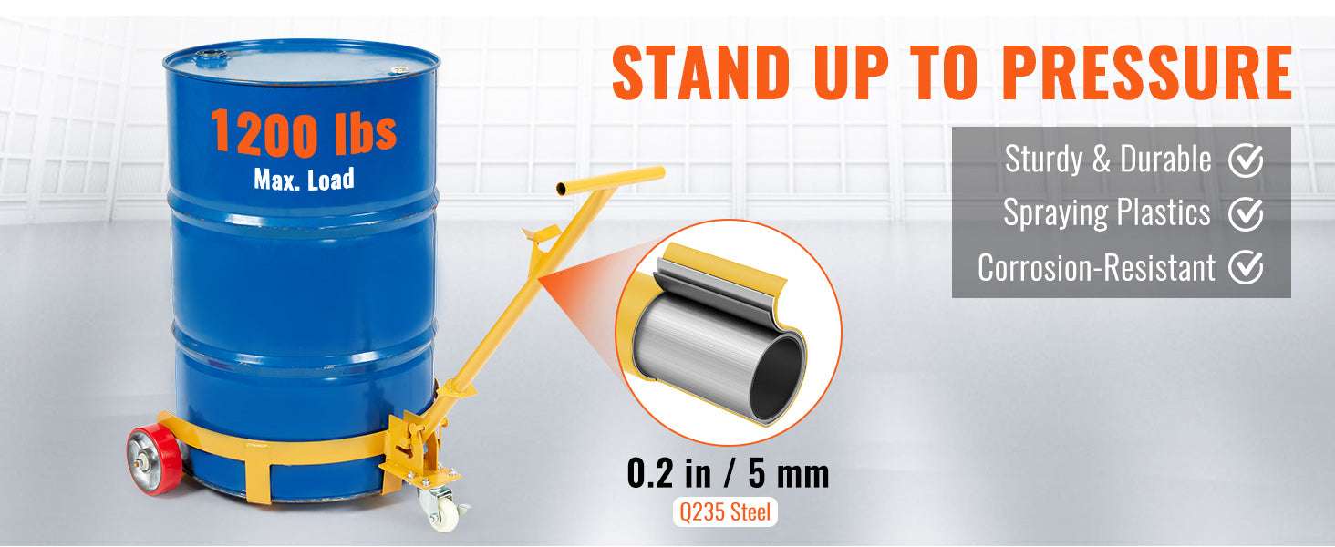 55 Gallon Drum Dolly 1200 lb Capacity with Hydraulic Handle-YELLOW / United States
