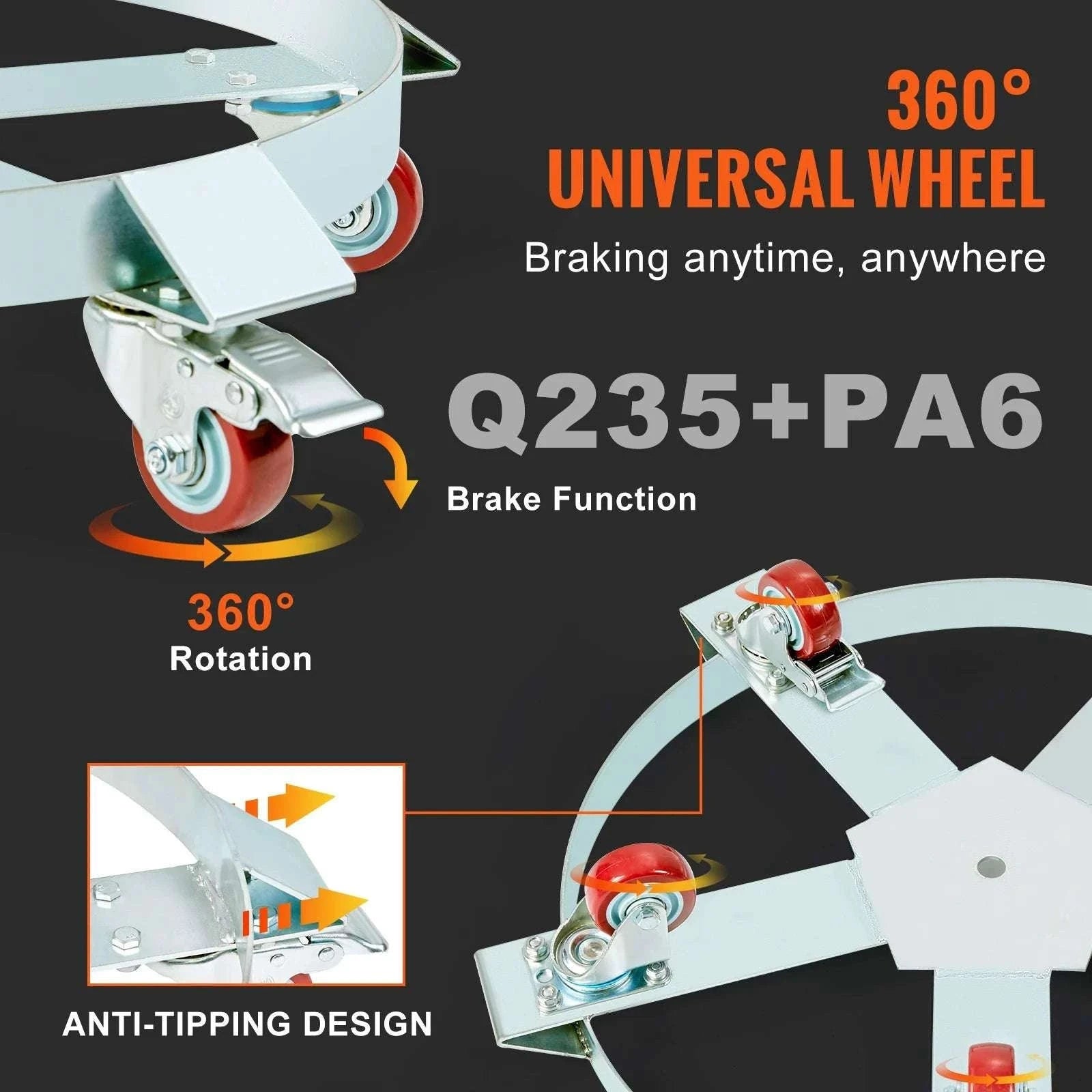 55 Gallon Drum Dolly 2000 lb Capacity with 5 Swivel Wheels-1250lbs / United States