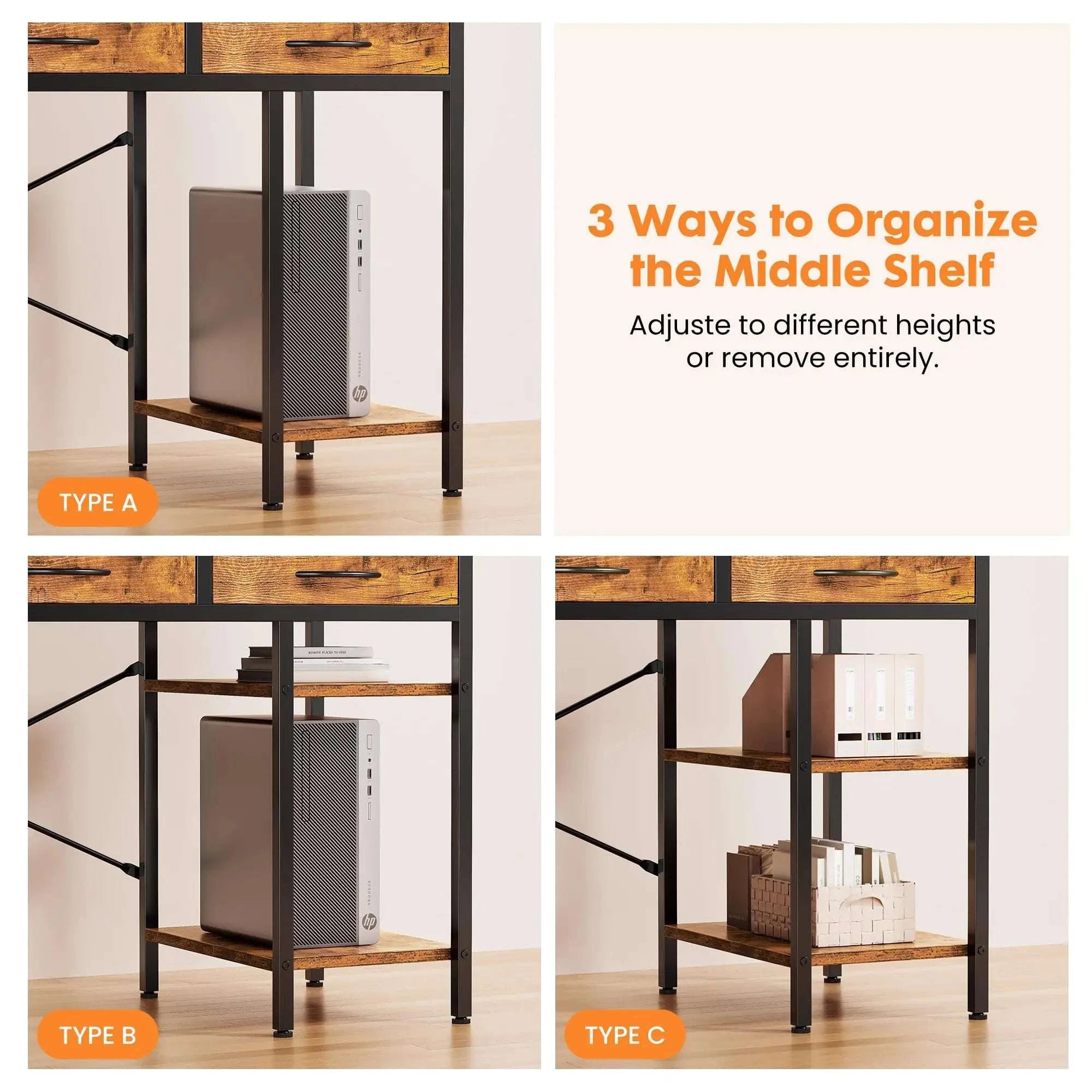 55 Inch Computer Desk with 6 Drawers and Storage Shelves-55IN Rust / United States