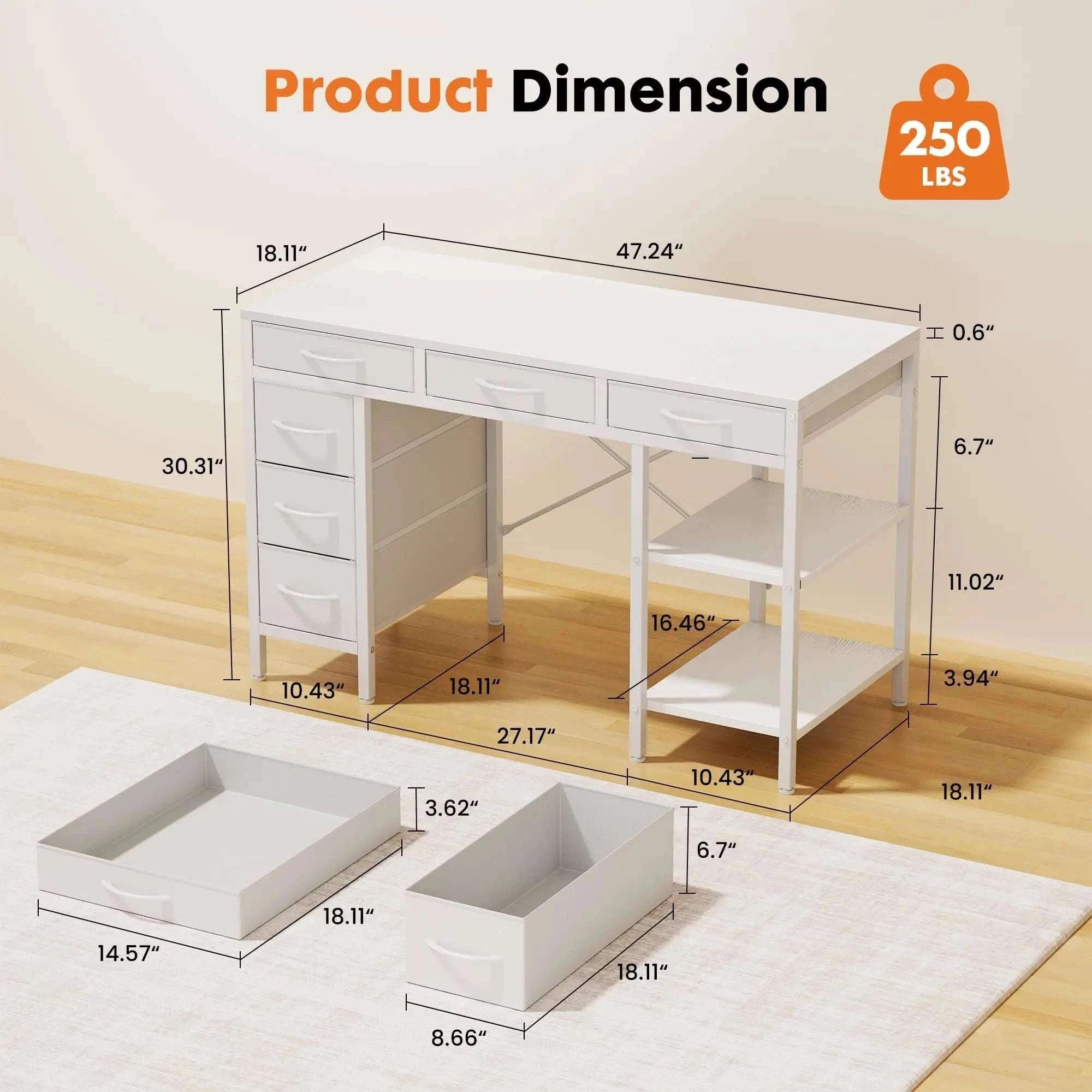 55 Inch Computer Desk with 6 Drawers and Storage Shelves-55IN Rust / United States
