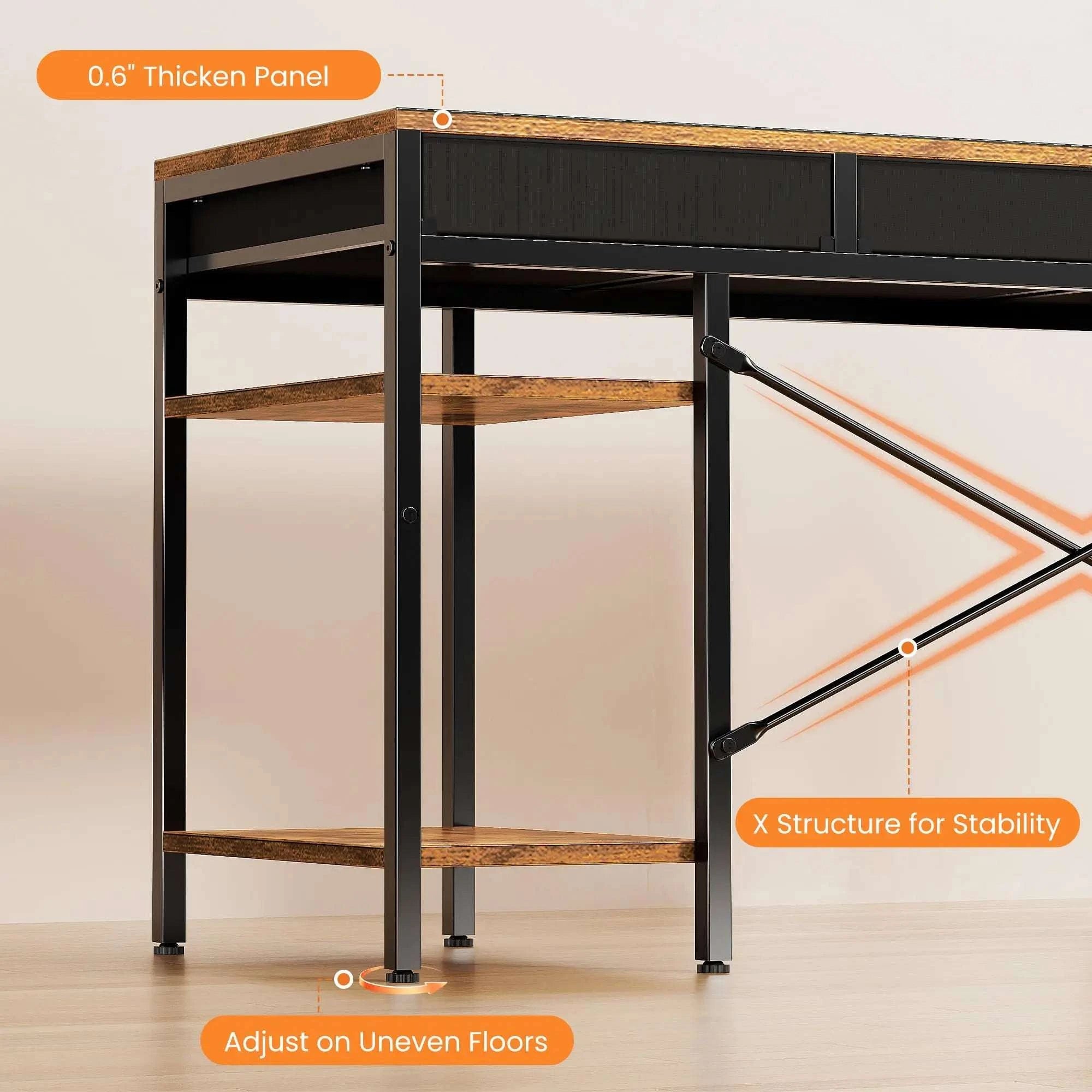 55 Inch Computer Desk with 6 Drawers and Storage Shelves-55IN Rust / United States
