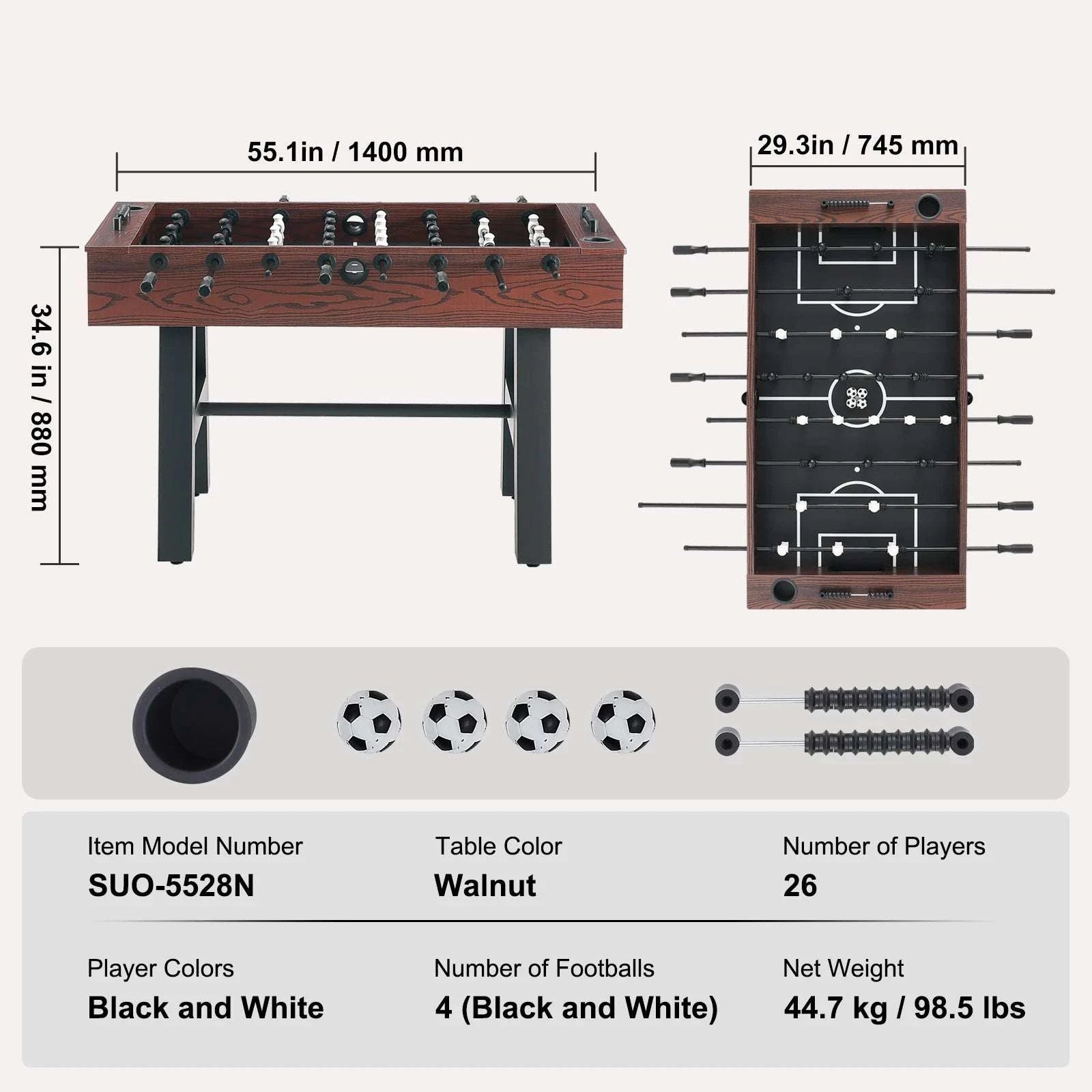 55 Inch Foosball Table for Home Game Room Fun and Family Play-CZECH REPUBLIC