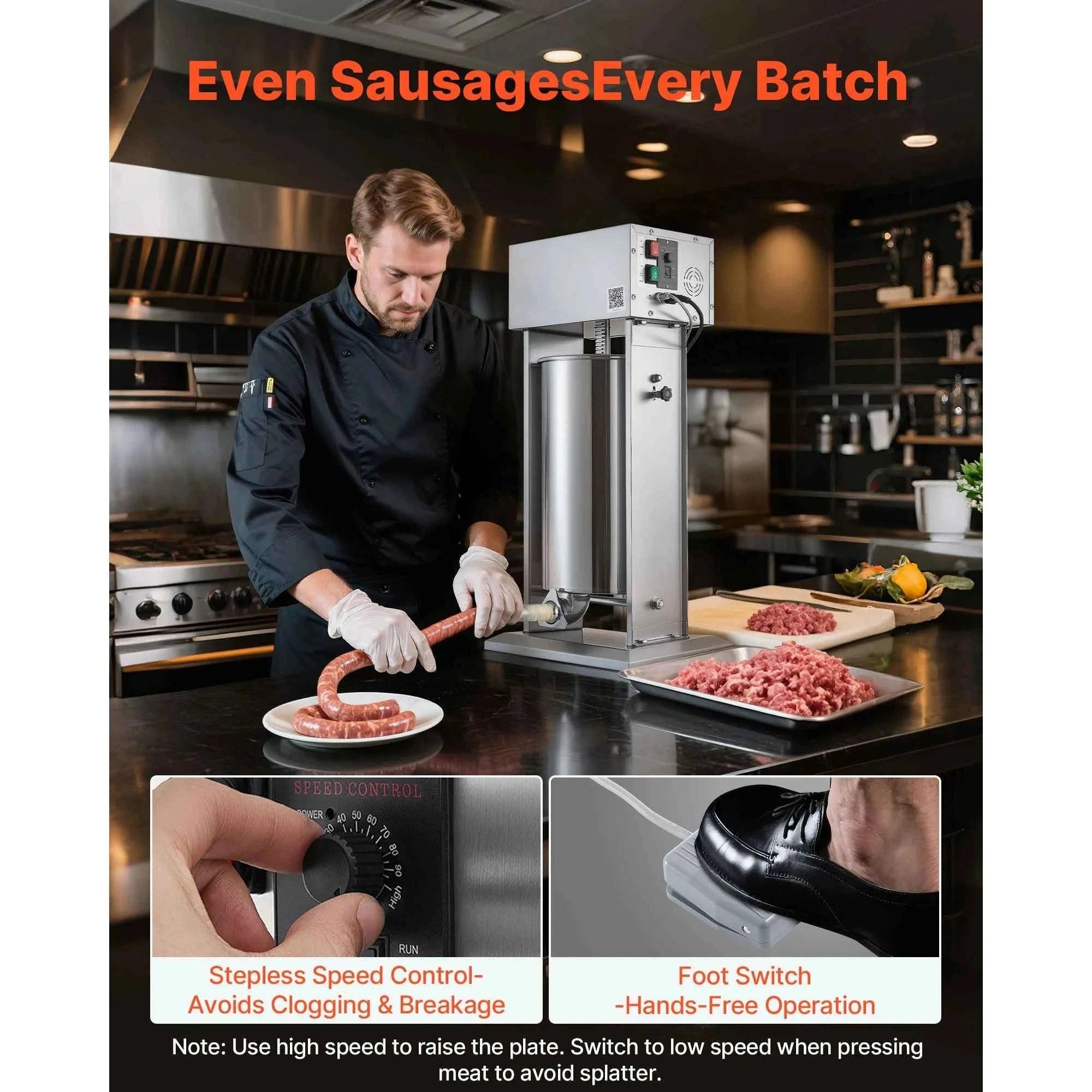 55 lb Electric Sausage Stuffer with Foot Pedal and 5 Tubes-25L / United States