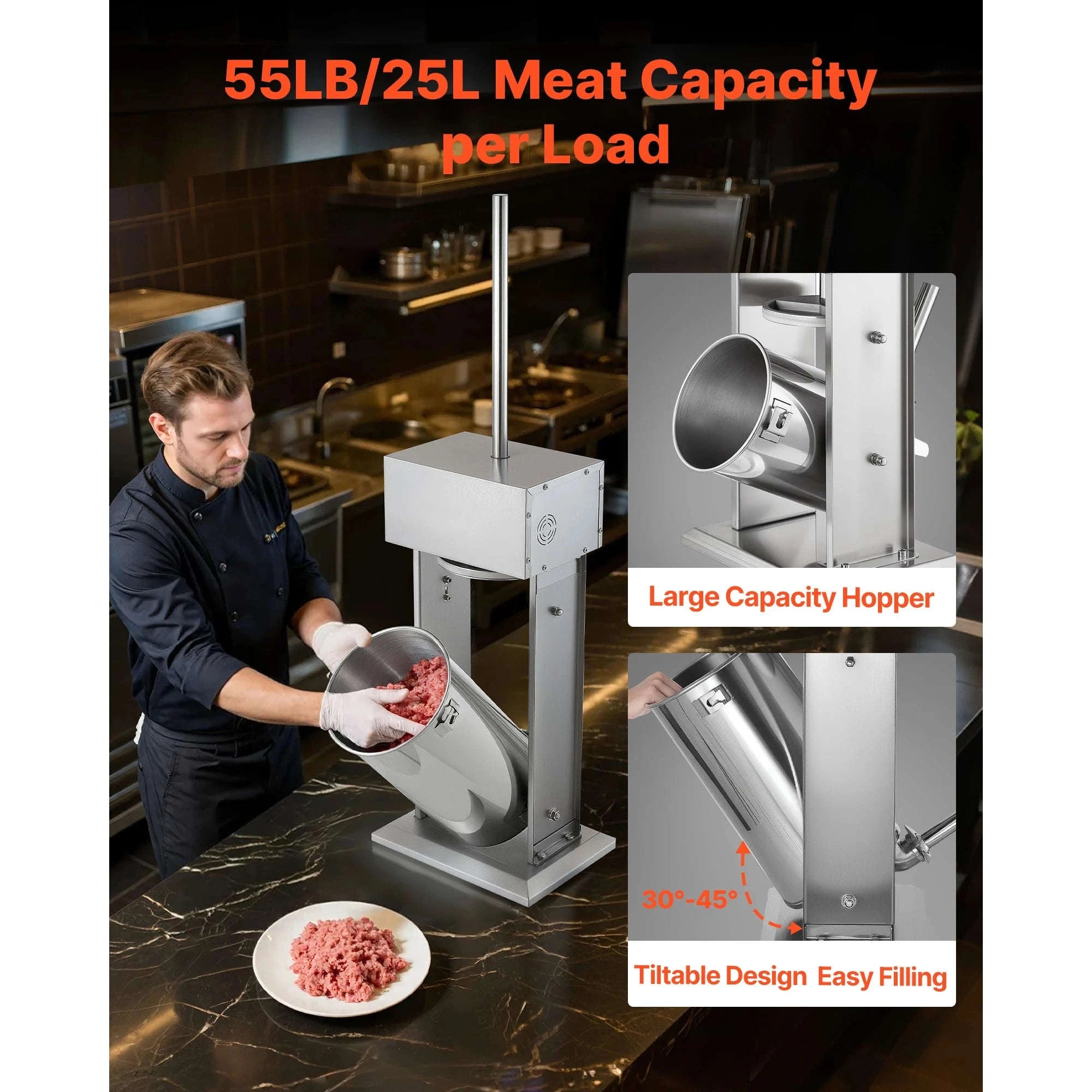 55 lb Electric Sausage Stuffer with Foot Pedal and 5 Tubes-25L / United States