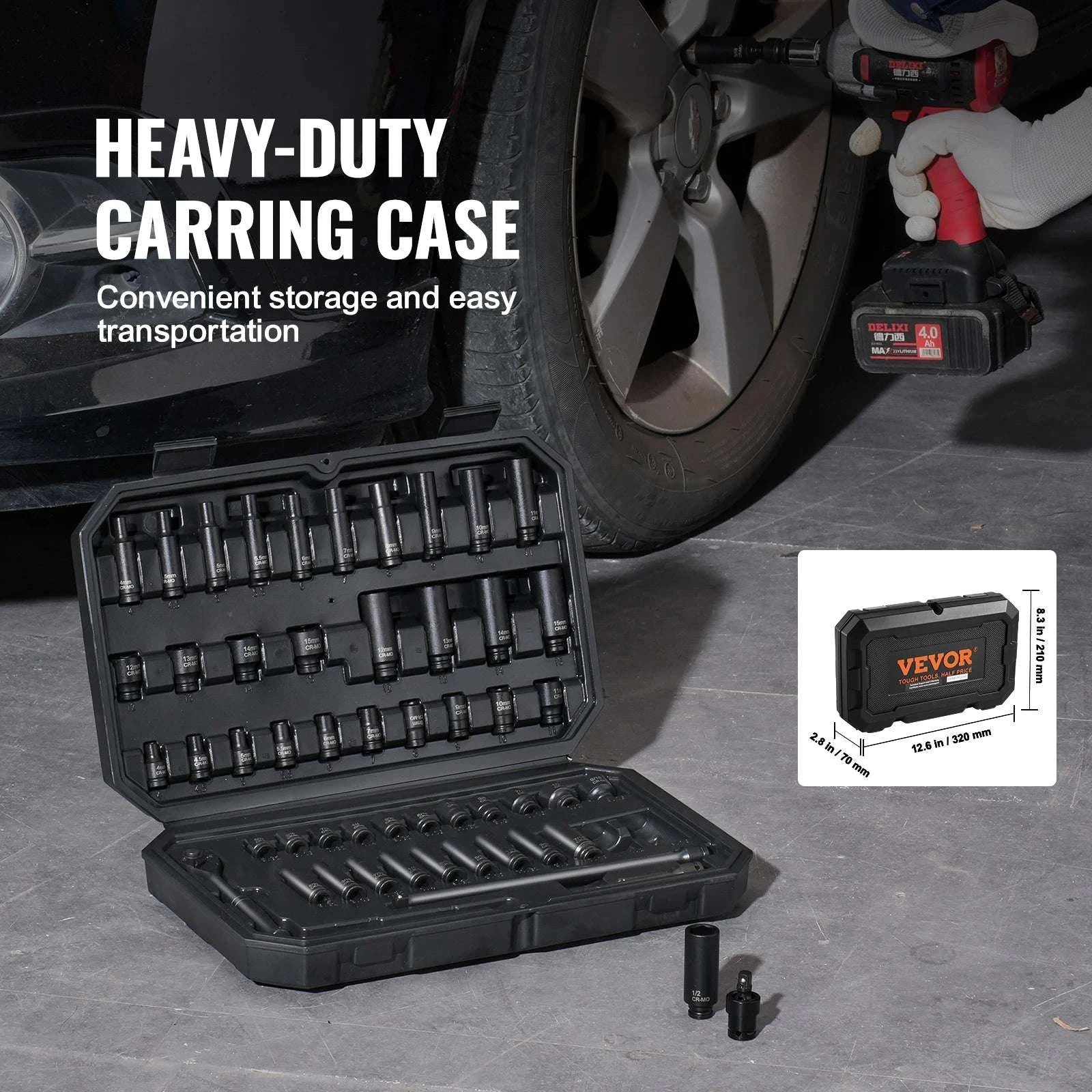 55-Piece Impact Socket Set 1/4in Drive CR-V Steel with Case-18pcs 0.375in / United States
