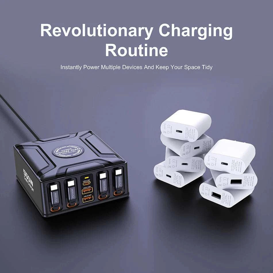 550W 7-in-1 Charging Station with 100W Retractable USB-C Cables-UK Plug