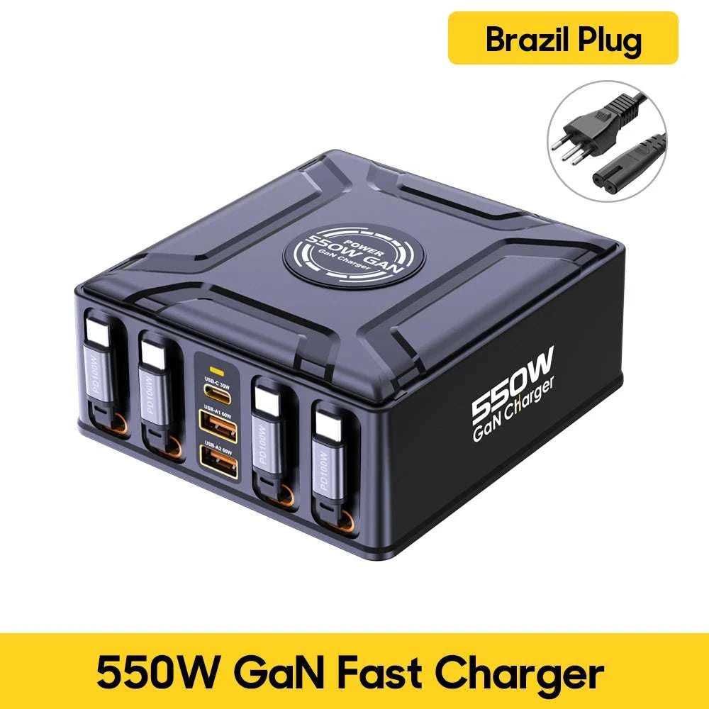 550W 7-in-1 Charging Station with 100W Retractable USB-C Cables-UK Plug