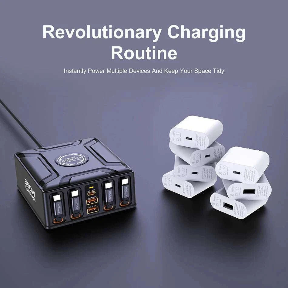 550W 7-in-1 Charging Station with 100W Retractable USB-C Cables-UK Plug