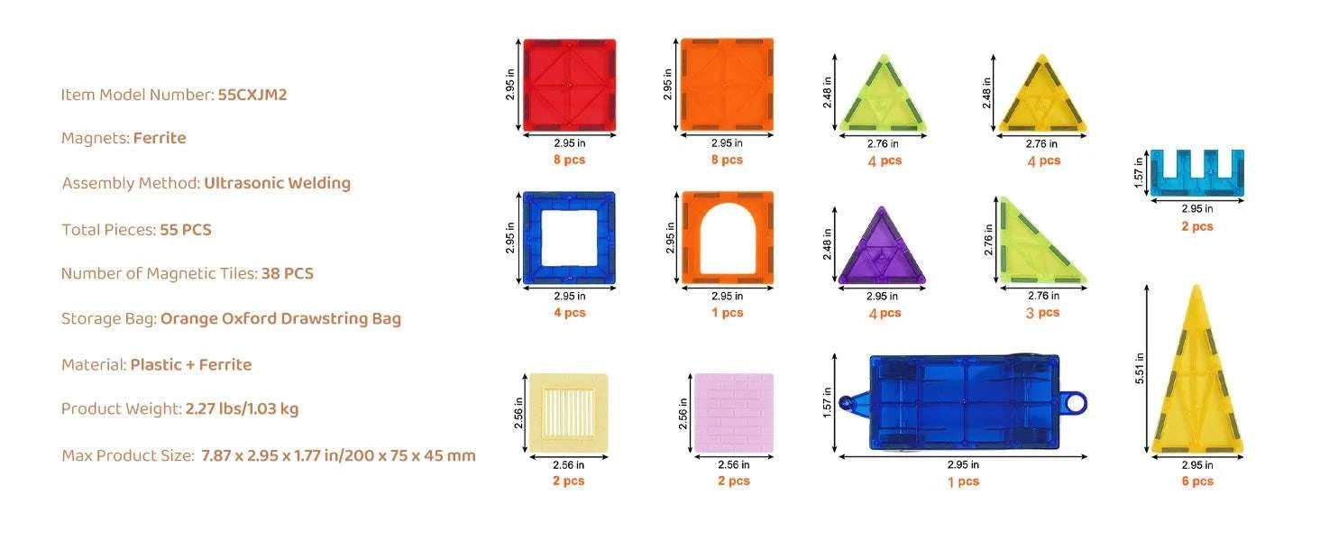 55pcs Magnetic Building Tiles Set for Creative Learning and Play-55pcs / Poland