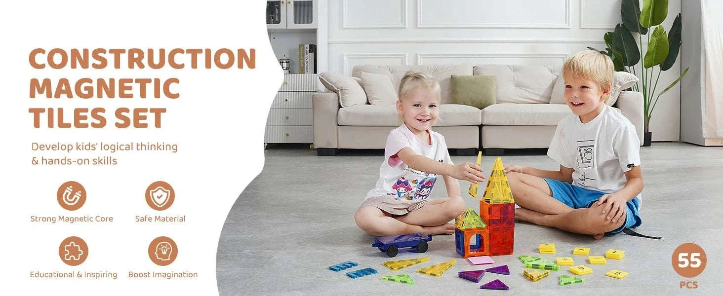 55pcs Magnetic Building Tiles Set for Creative Learning and Play-55pcs / Poland